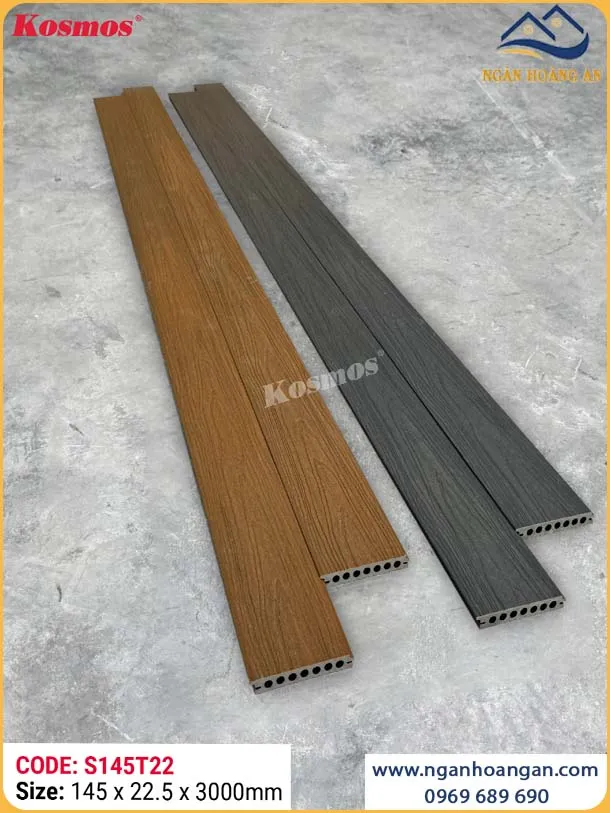 Sàn Gỗ Nhựa Lỗ Tròn 2 Lớp Phủ Polymer Kosmos S145T22 Teak